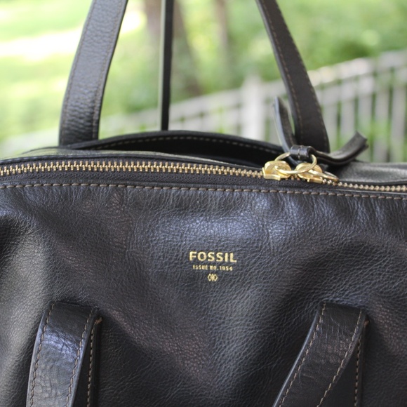 Fossil Black Leather Satchel with Gold Accents - Picture 3 of 11